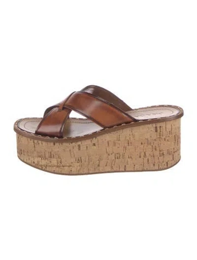 Pre-owned Prada Leather Slides In Brown