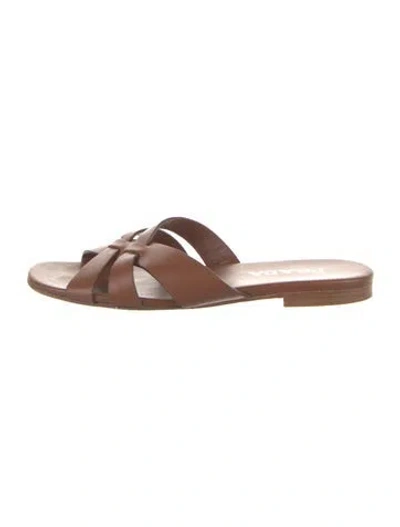Pre-owned Prada Leather Slides In Brown