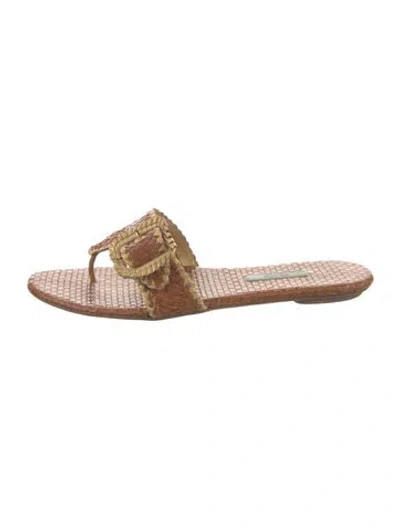 Pre-owned Prada Leather Slides In Brown
