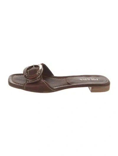 Pre-owned Prada Leather Slides In Brown