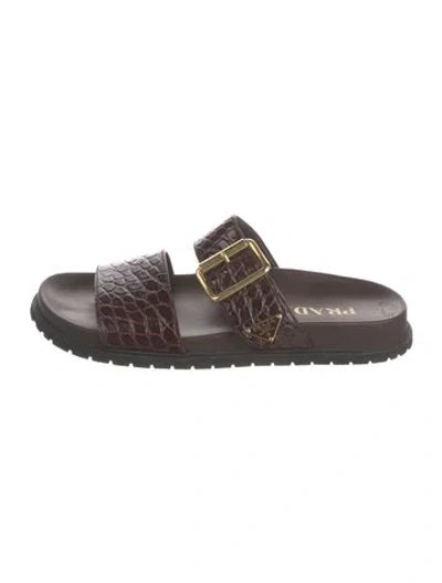 Pre-owned Prada Leather Slides In Brown