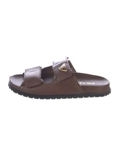 Pre-owned Prada Leather Slides In Brown