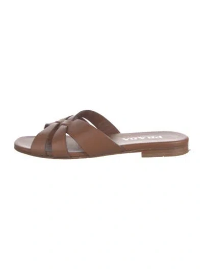 Pre-owned Prada Leather Slides In Brown