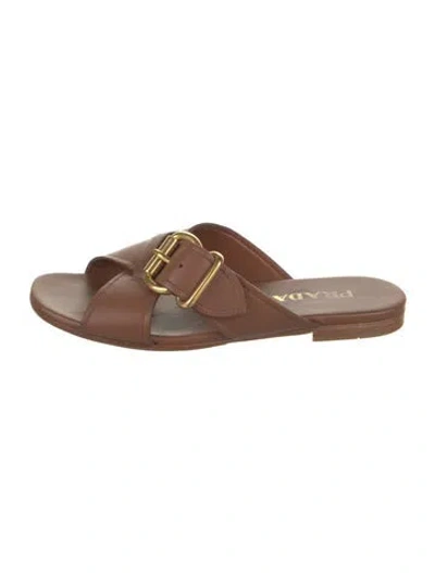 Pre-owned Prada Leather Slides In Brown
