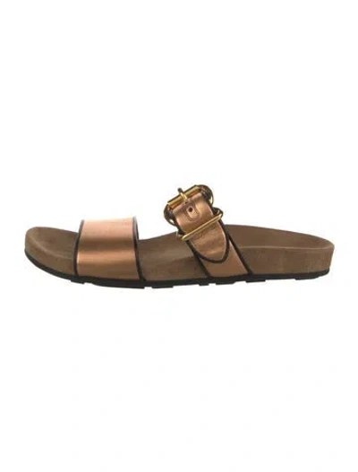 Pre-owned Prada Leather Slides In Brown/metallic
