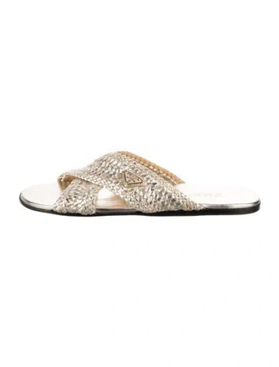 Pre-owned Prada Leather Slides In Gold