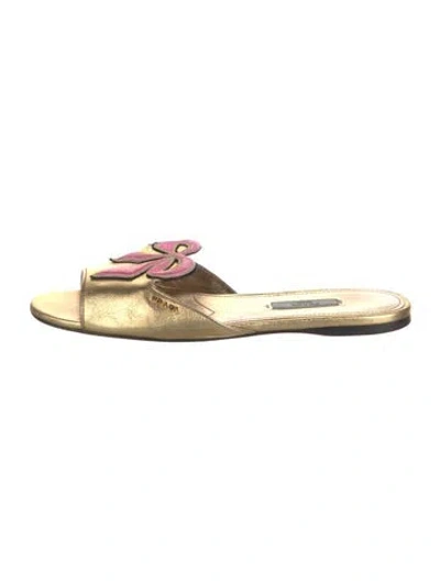 Pre-owned Prada Leather Slides In Gold/metallic