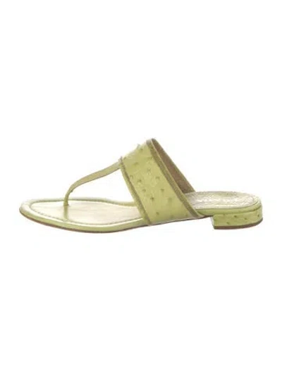 Pre-owned Prada Leather Slides In Green