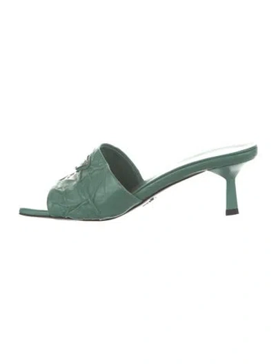 Pre-owned Prada Leather Slides In Green