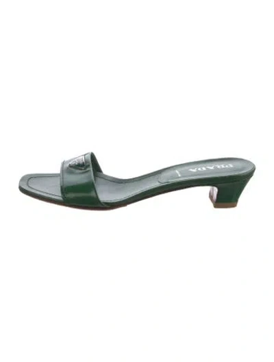 Pre-owned Prada Leather Slides In Green