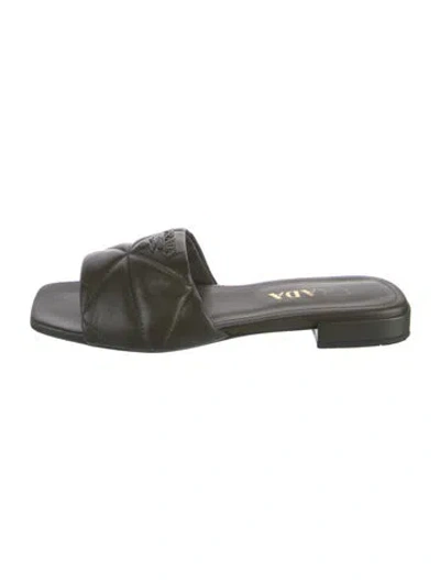 Pre-owned Prada Leather Slides In Green