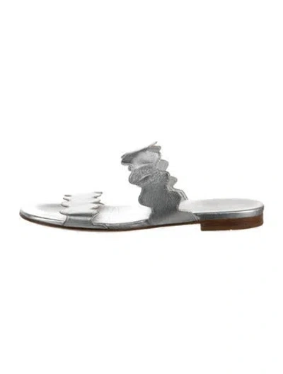 Pre-owned Prada Leather Slides In Metallic/silver