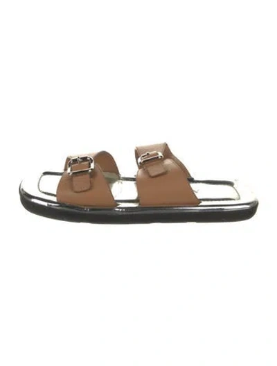 Pre-owned Prada Leather Slides In Neutral