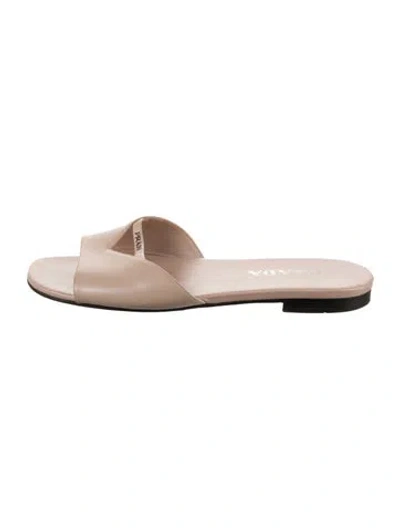 Pre-owned Prada Leather Slides In Neutral