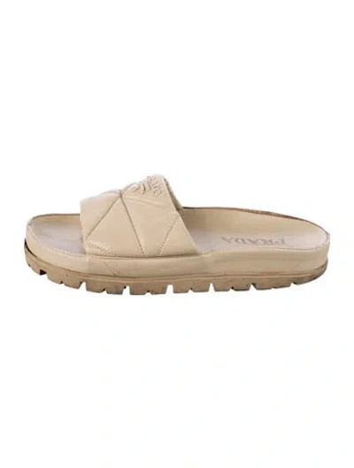 Pre-owned Prada Leather Slides In Neutral
