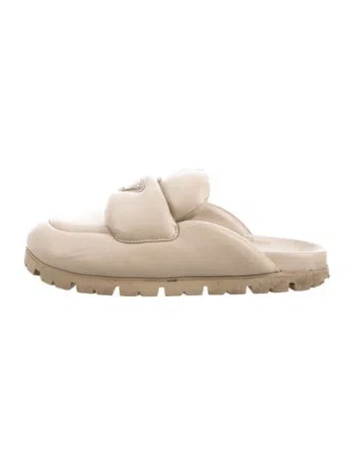 Pre-owned Prada Leather Slides In Neutral