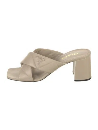 Pre-owned Prada Leather Slides In Neutral