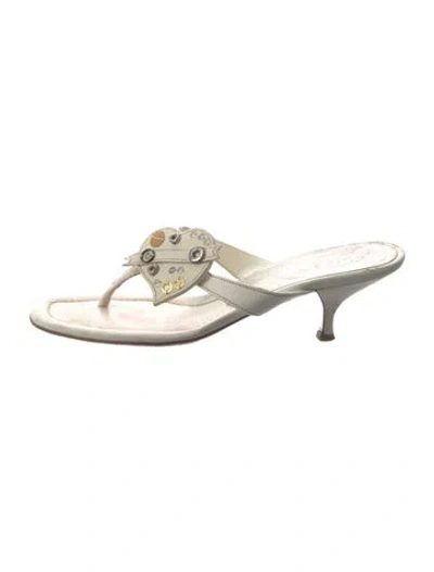 Pre-owned Prada Leather Slides In Neutral