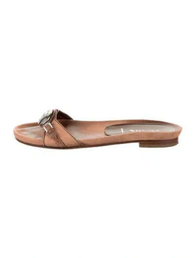Pre-owned Prada Leather Slides In Neutral