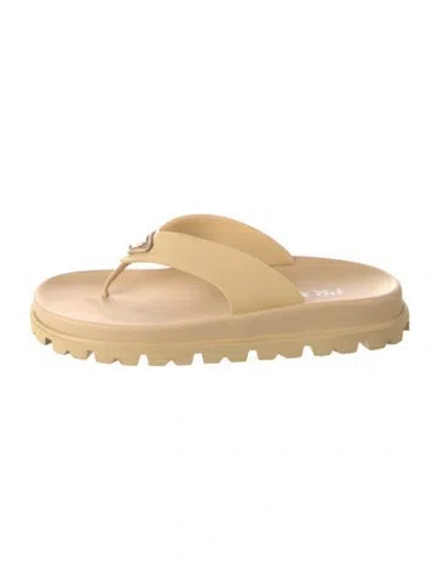 Pre-owned Prada Leather Slides In Neutral