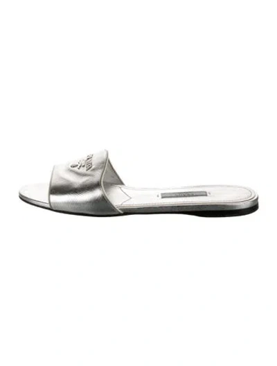 Pre-owned Prada Leather Slides In Silver