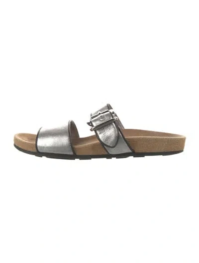 Pre-owned Prada Leather Slides In Silver
