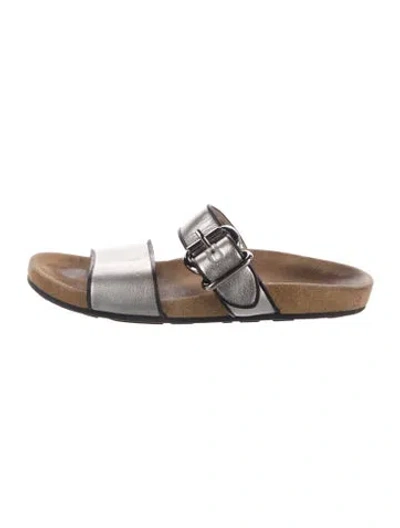 Pre-owned Prada Leather Slides In Silver