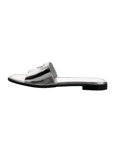 Pre-owned Prada Leather Slides In Silver