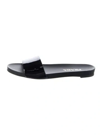 Pre-owned Prada Leather Slides W/ Tags In Black