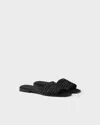 Prada Black Sandals With Woven Strap And Logo Accents In Black