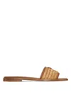Prada Triangle Logo Raffia Flat Slide Sandals In Brown