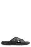 Prada Leather Slides With Logo In Black
