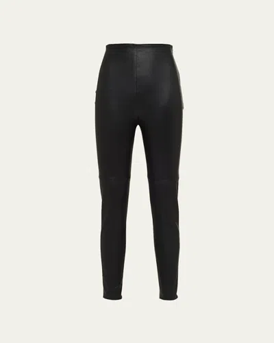 Prada Leather Slim-leg Leggings In Nero