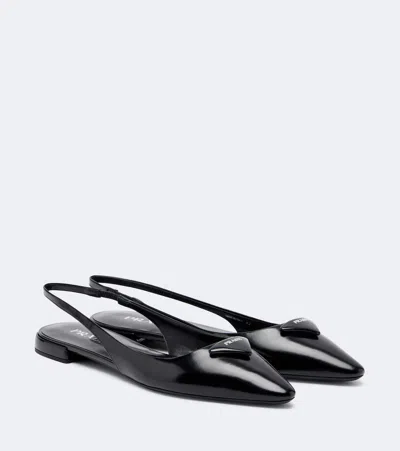Prada Leather Ballerinas Pumps Glossy Pointed Toe In Black
