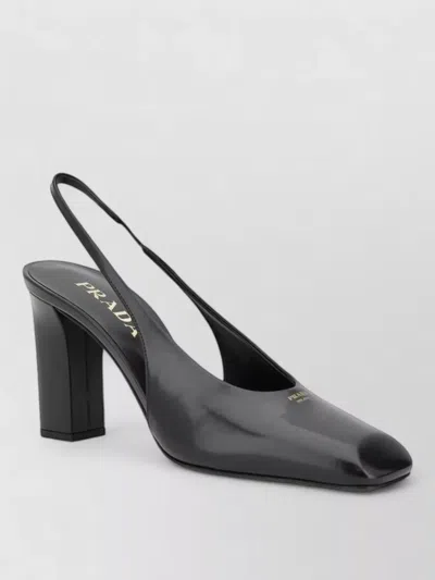 Prada Leather Slingback Block Heel Pumps In Gray