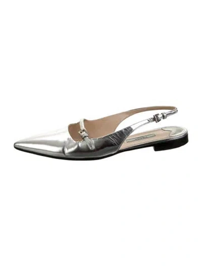 Pre-owned Prada Leather Slingback Flats In Silver