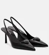 Prada Logo Leather Pointy-toe Slingback Pump In Black
