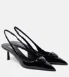 Prada Leather Pumps Glossy Finish Kitten Heel Pointed Toe In Black