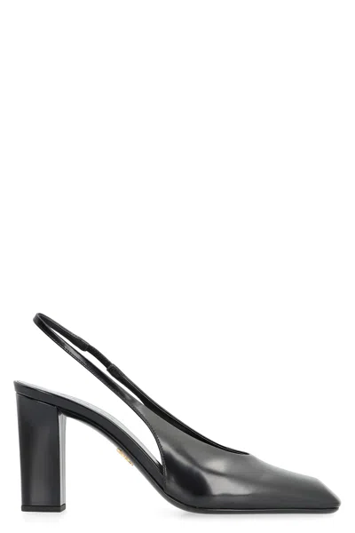 Prada Leather Slingback Pumps In Black