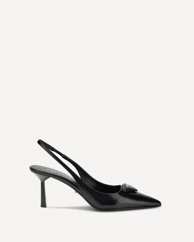 Prada Leather Slingback Pumps In Black