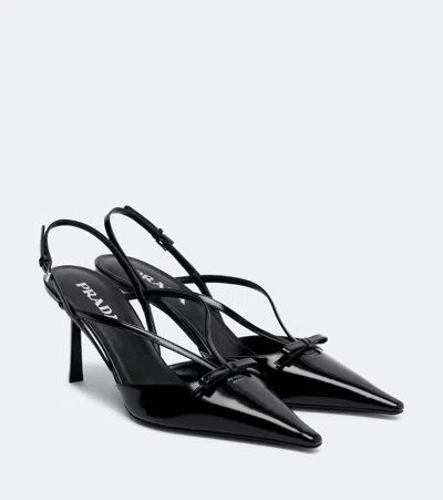 Prada Slingback Leather Pumps Bow Detail In Black