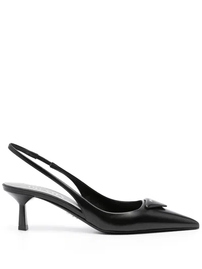 Prada Leather Slingback Pumps In Black