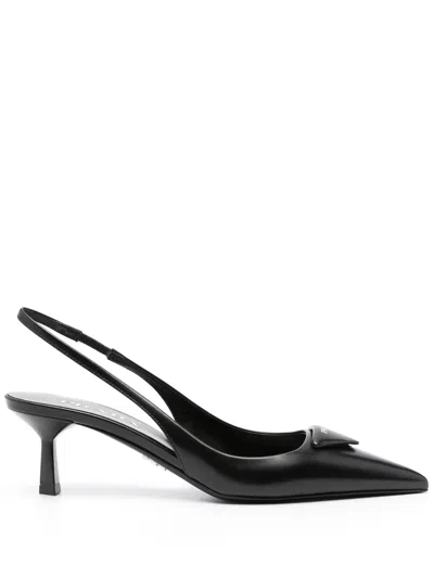 Prada Leather Slingback Pumps In Blue