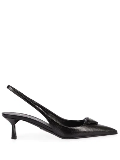 Prada Leather Slingback Pumps In Black