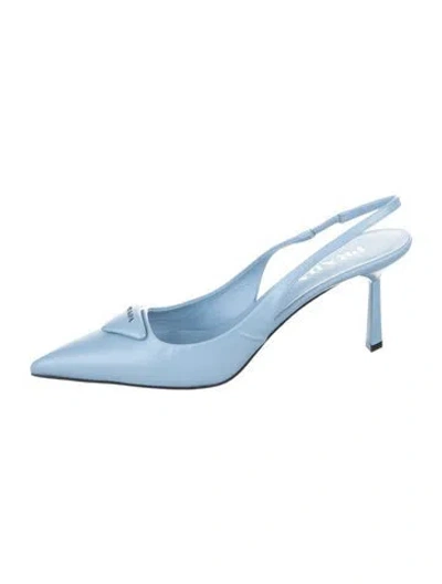 Pre-owned Prada Leather Slingback Pumps In Blue