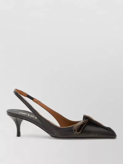 Prada Leather Slingback Pumps Bow Kitten Heel In Black