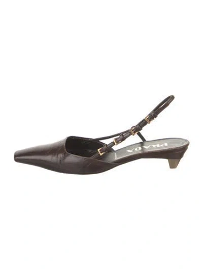 Pre-owned Prada Leather Slingback Pumps In Brown