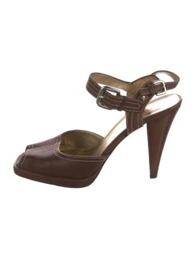 Pre-owned Prada Leather Slingback Pumps In Brown
