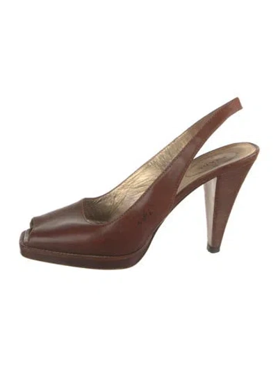 Pre-owned Prada Leather Slingback Pumps In Brown