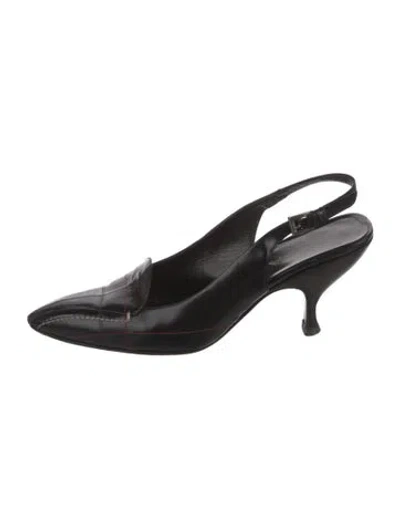 Pre-owned Prada Leather Slingback Pumps In Brown